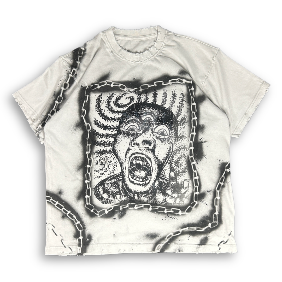'2008s' Scr3amin' & Cha1ned '1 OF 1' White Heavyweight Tee