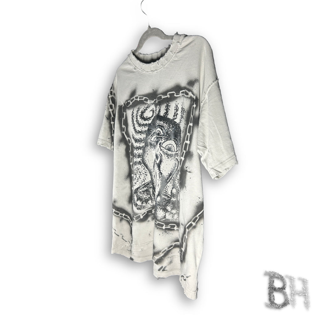 '2008s' Scr3amin' & Cha1ned '1 OF 1' White Heavyweight Tee