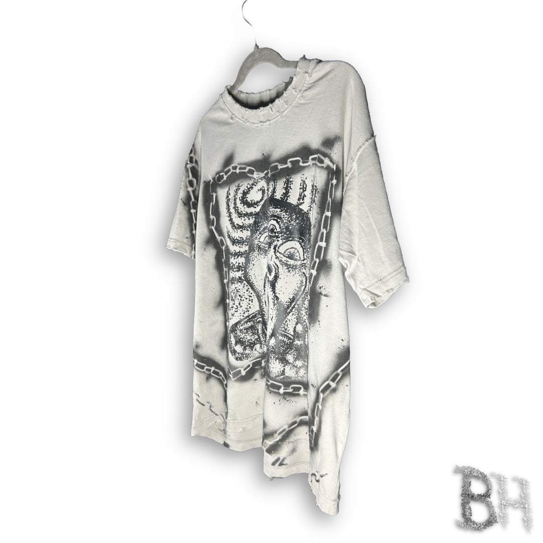 '2008s' Scr3amin' & Cha1ned '1 OF 1' White Heavyweight Tee