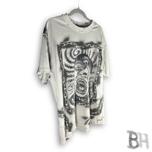 '2008s' Scr3amin' & Cha1ned '1 OF 1' White Heavyweight Tee